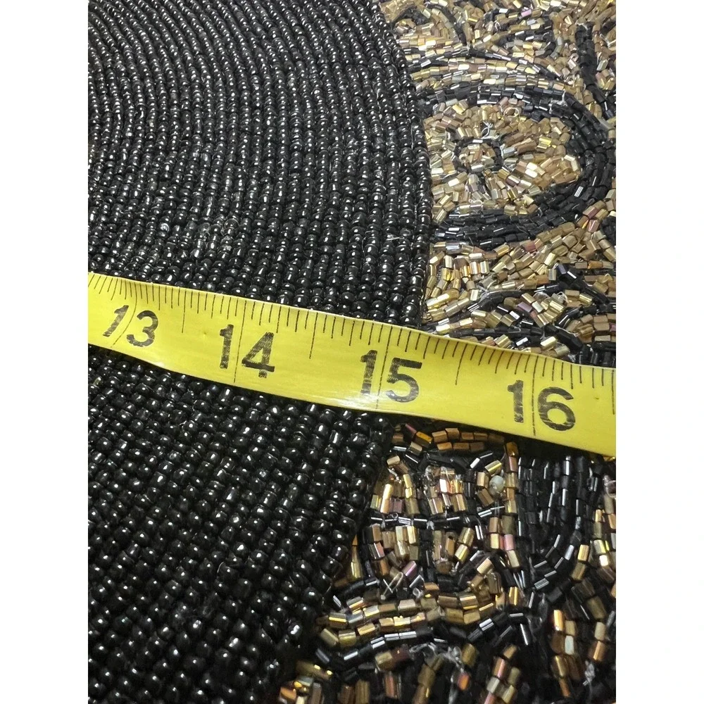 Tahari Home Skull Beaded Charger Placemats Set of 2 Black Gold 15in Gothic
